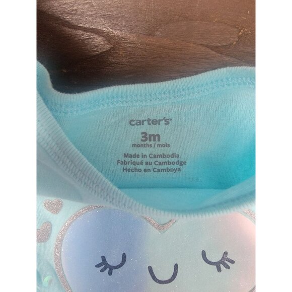 Baby Girls Carters Light Blue Heart Graphic T-Shirt With Ruffle Sleeves & Front - Picture 4 of 4